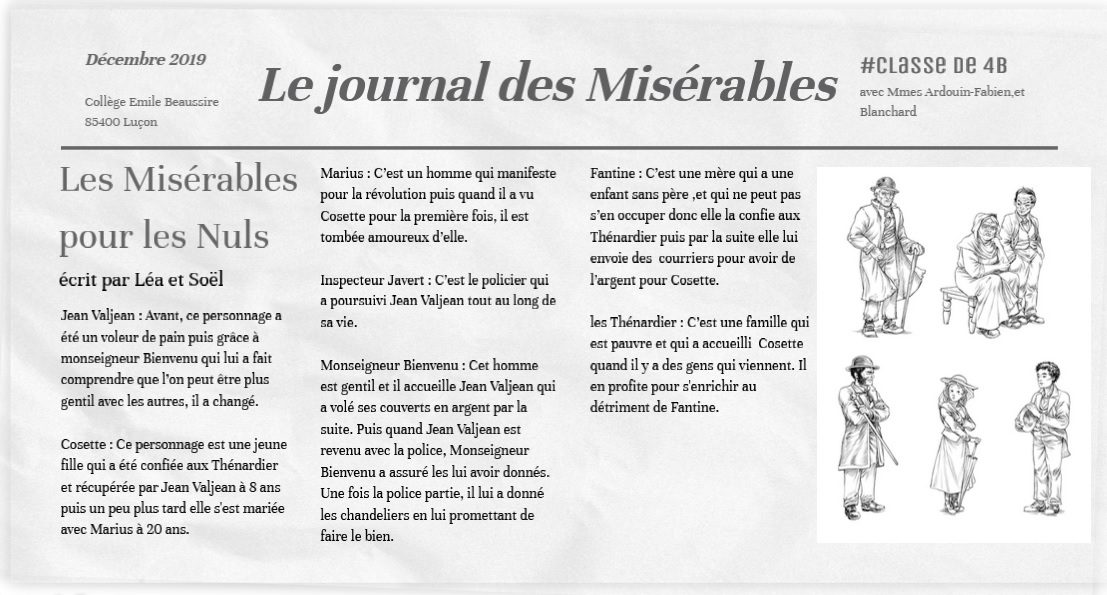 Résumé Les Misérables 4ème Par Chapitre Le journal des Misérables des 4ème B et C | Collège Emile Beaussire
